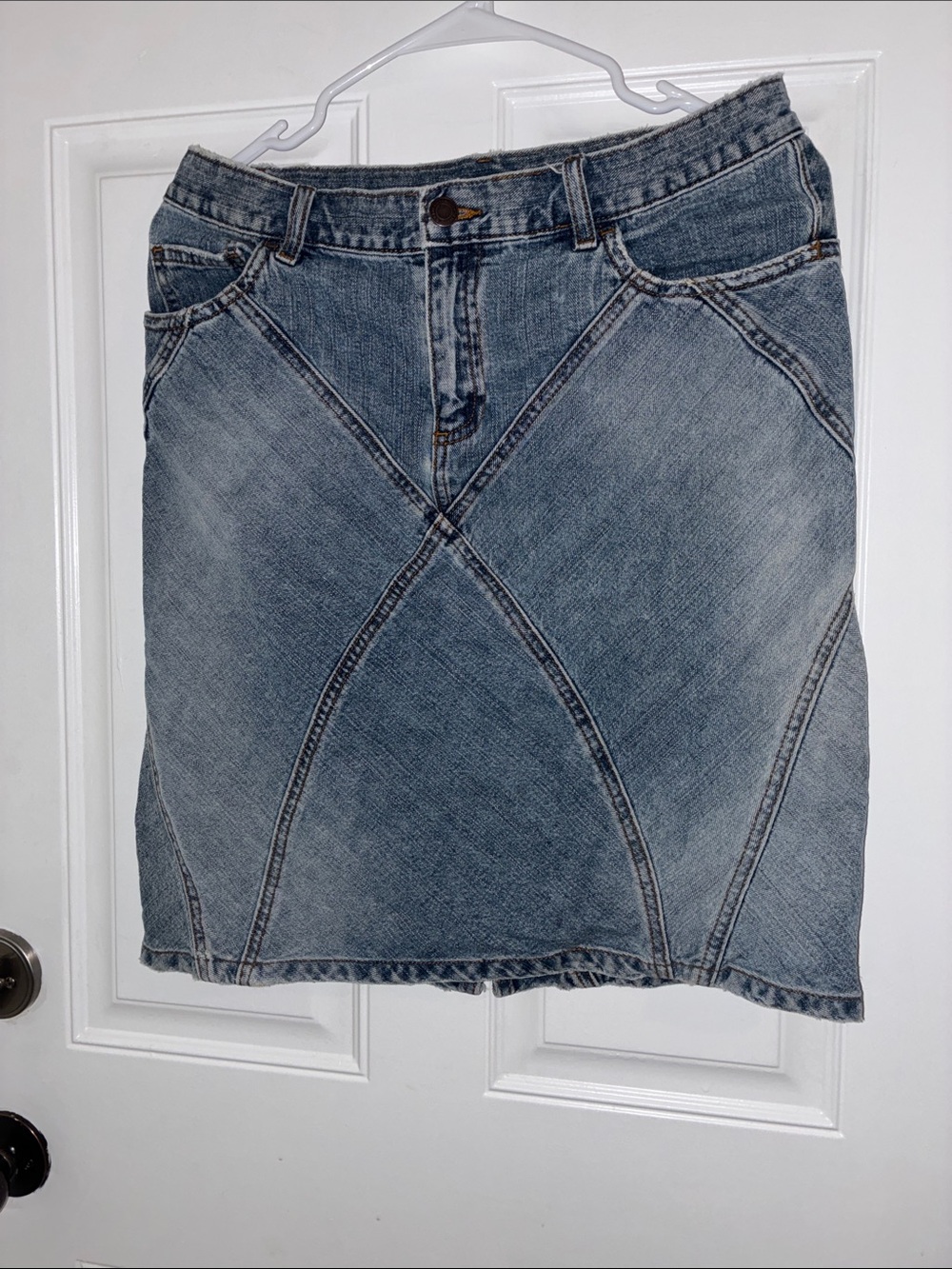 American Eagle Outfitters Distressed Panel Denim Pencil Skirt - Light Blue